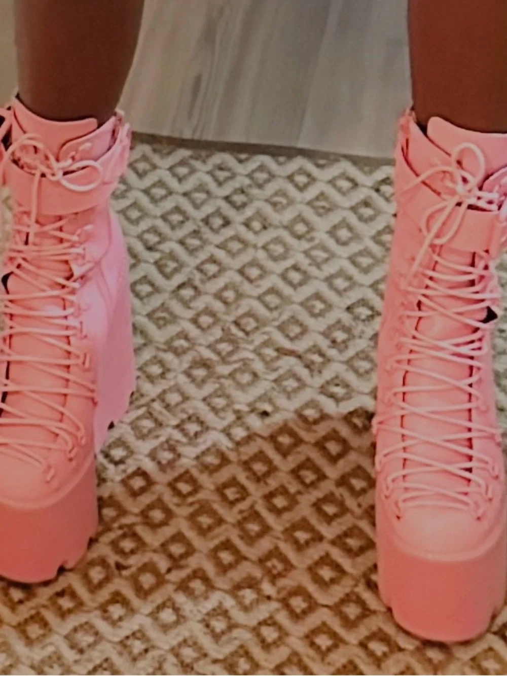 Pink Platform Lace-Up Ankle Boots